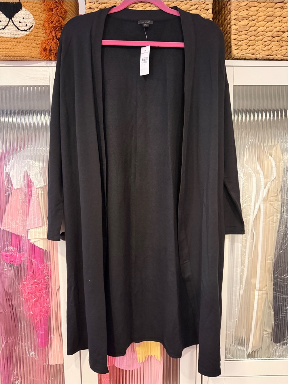 Ann Taylor Black Open-Front Long Cardigan